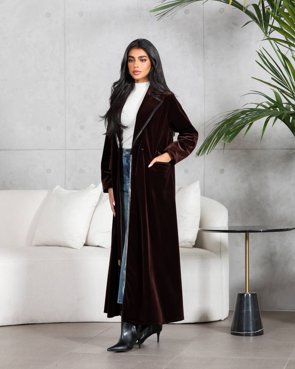 Velvet abaya in brown color C:6564 Brown