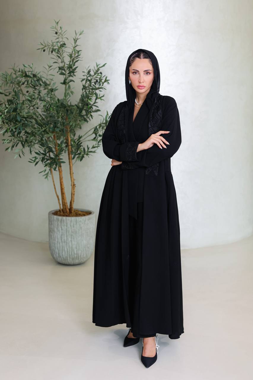Black crepe abaya with embroidery C:6679