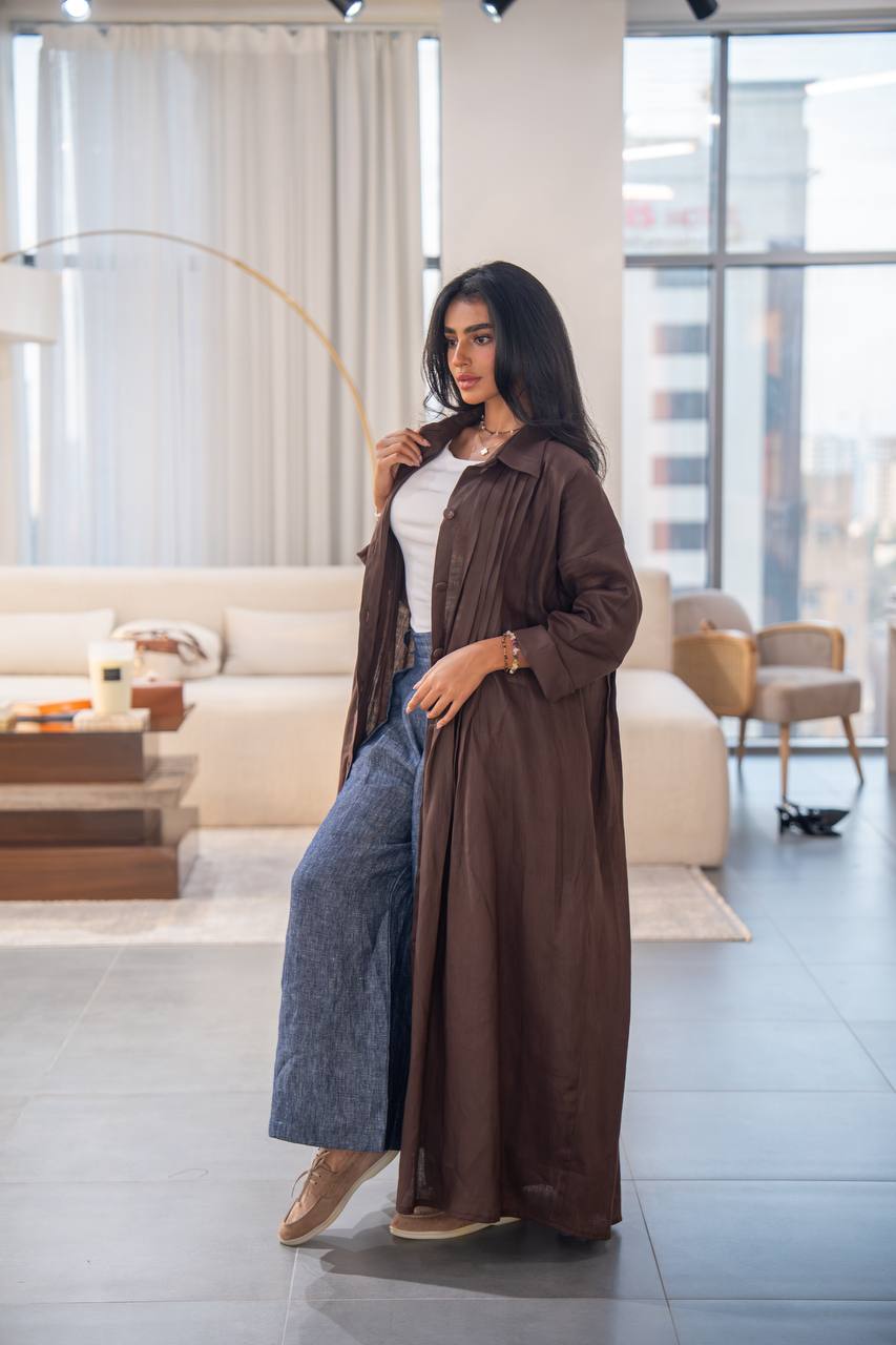 عباية كتان بنية اللون، مقاس حر، C:6663 بني