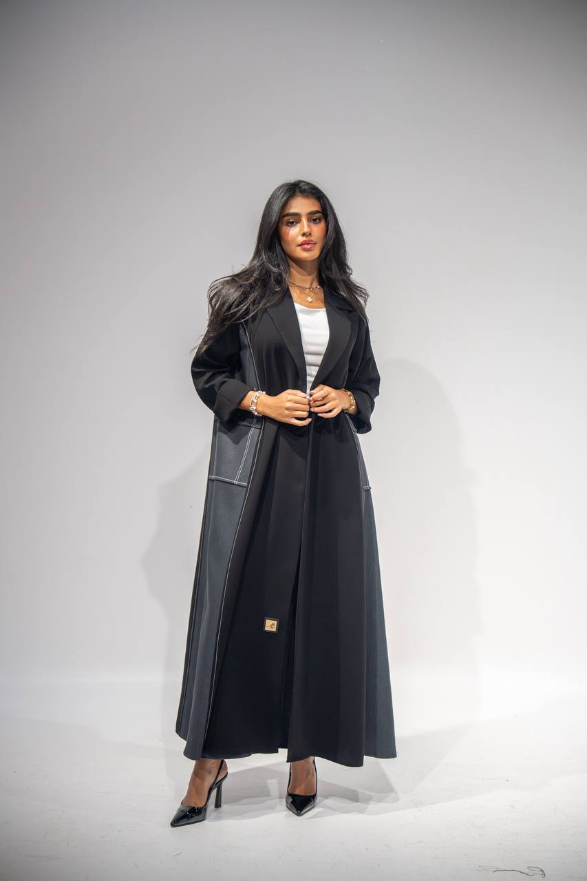Black blazer abaya, made of crepe fabric with jeans C:6353 Gray