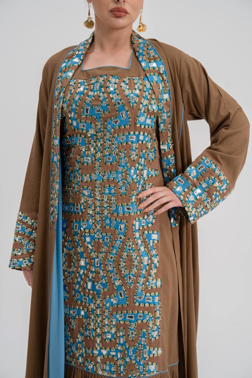 Linen abaya with embroidery (with inner set). C:6743