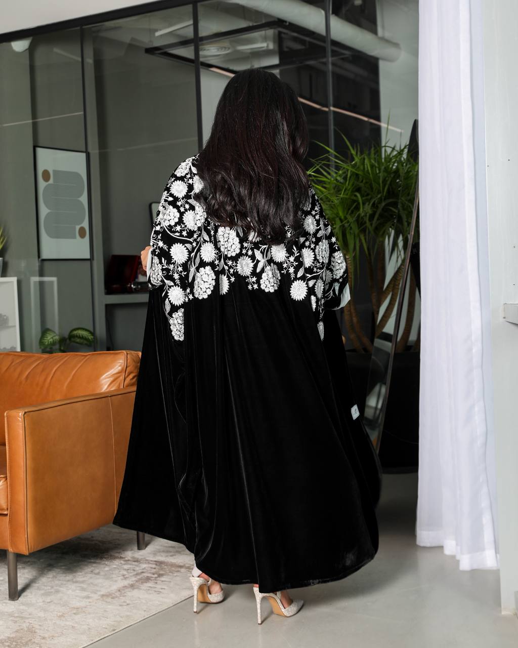 Abaya Black Embroidered White Velvet Besht 6340 White