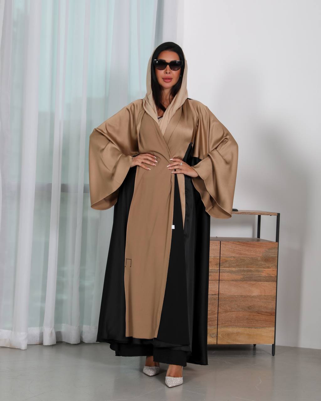 Cloche abaya made of silk crepe fabric C:6343 (Free size)