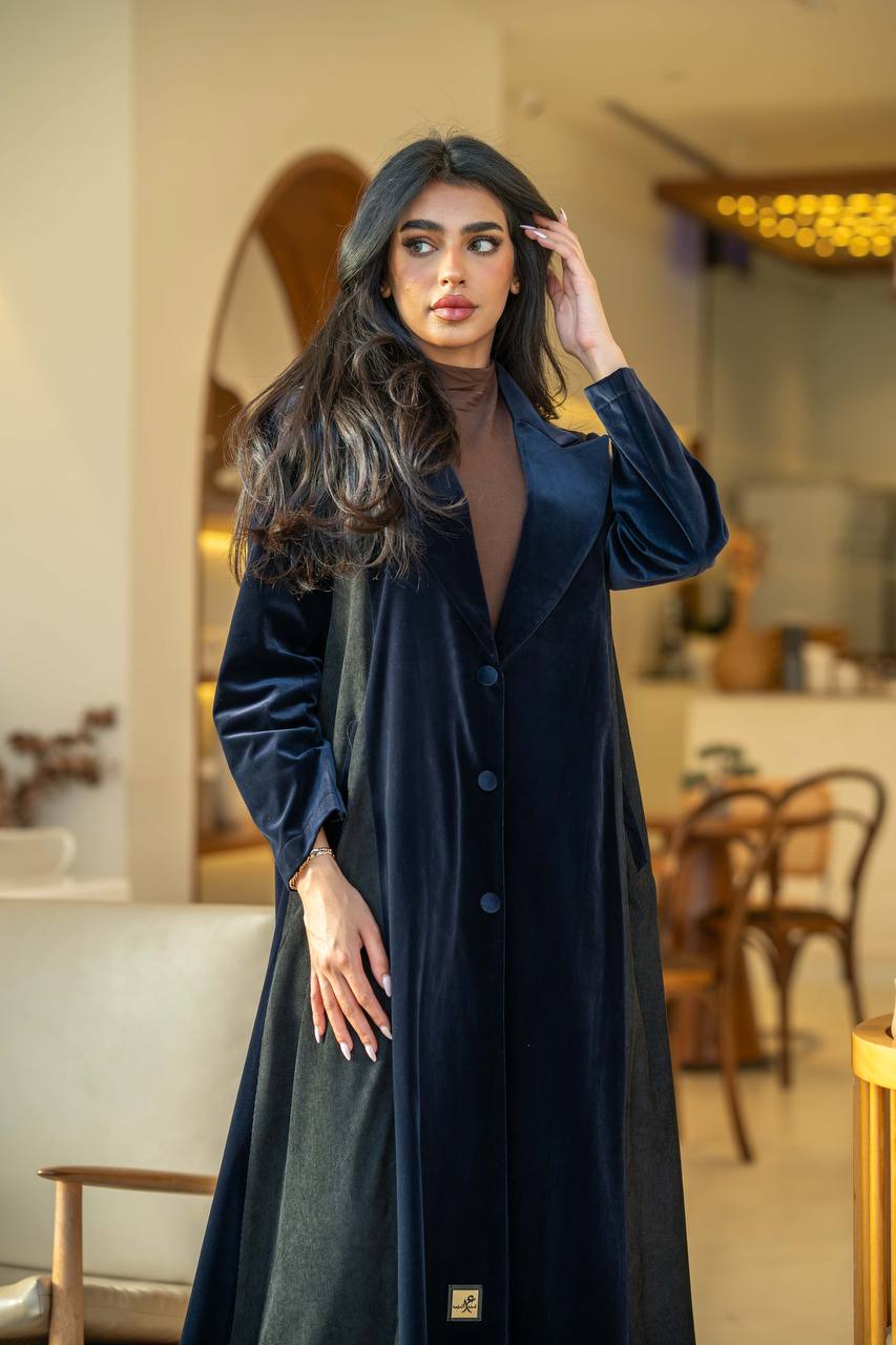 Abaya Velvet Blazer Crepe Navy and Black Ribbed Velvet C:6582 Navy
