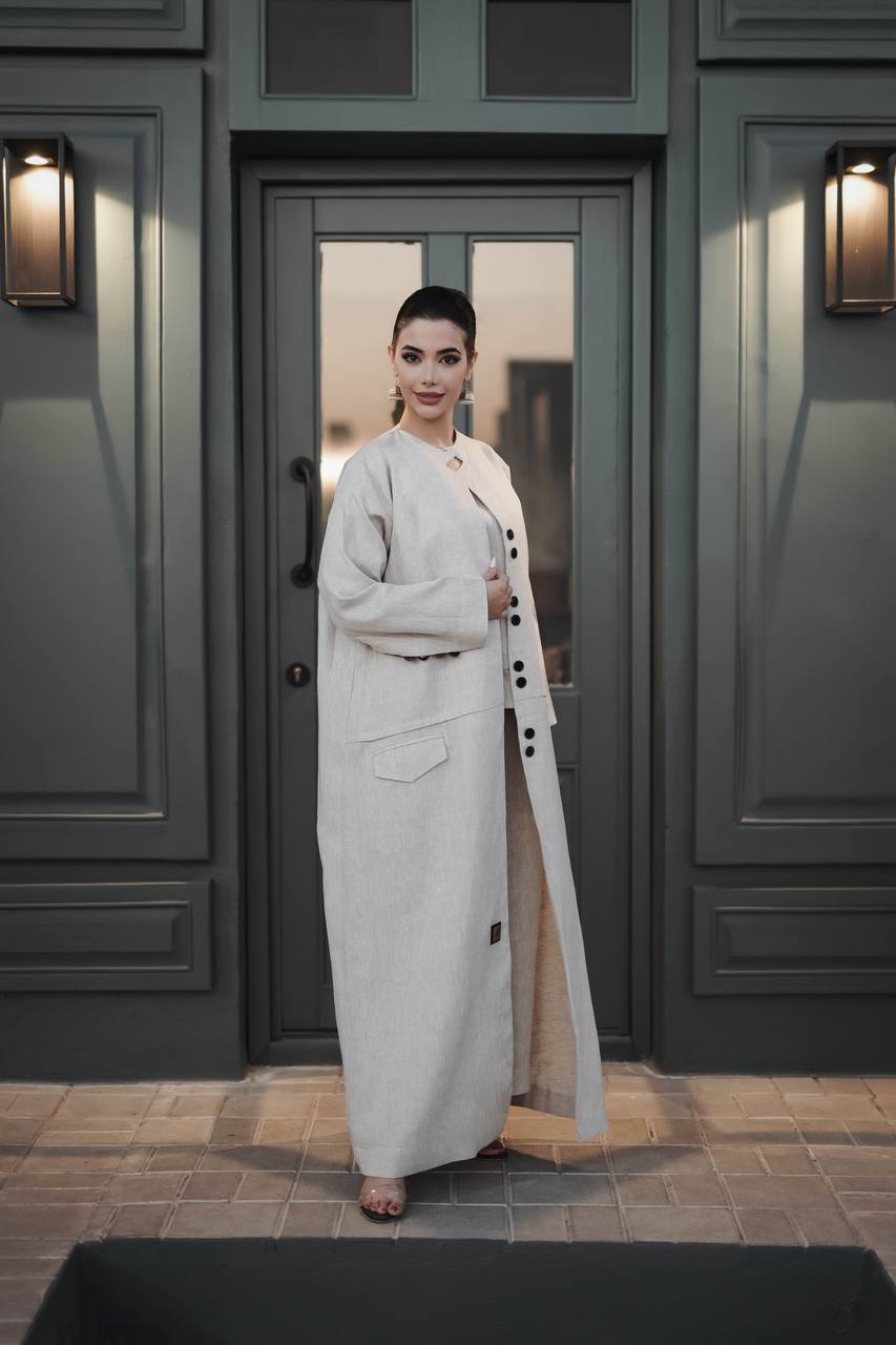 Linen abaya in light beige C:6597