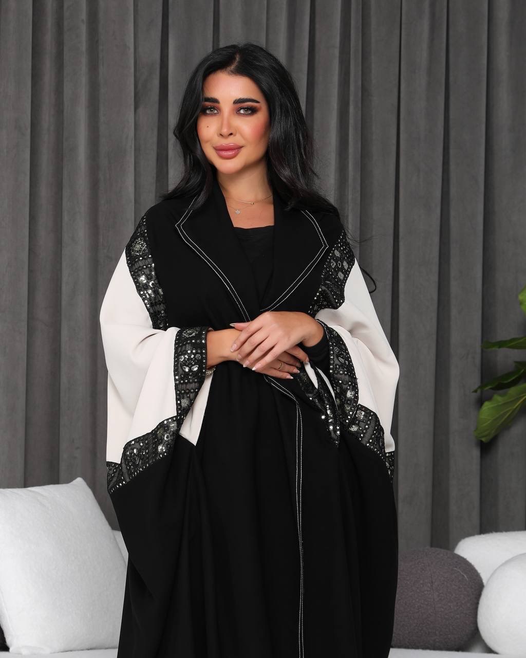 Crepe Bisht Abaya with Embroidery C:6341
