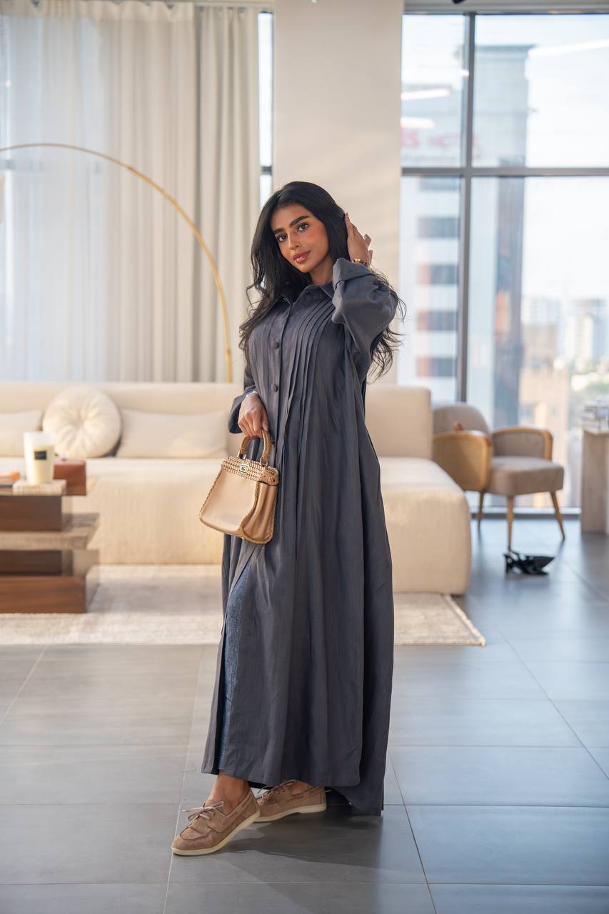 Free size abaya, gray linen C:6663 Gray