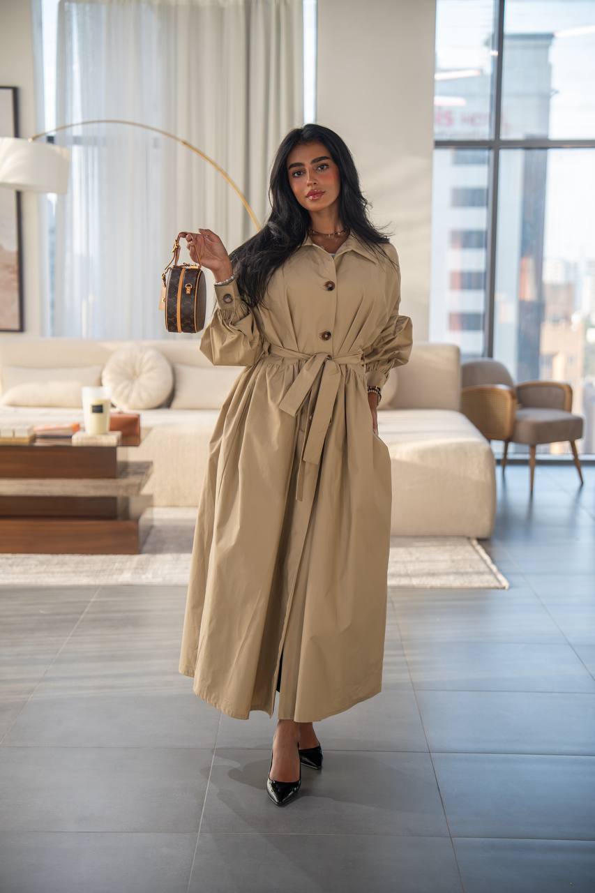 Beige free size trench coat. C:6685 Beige