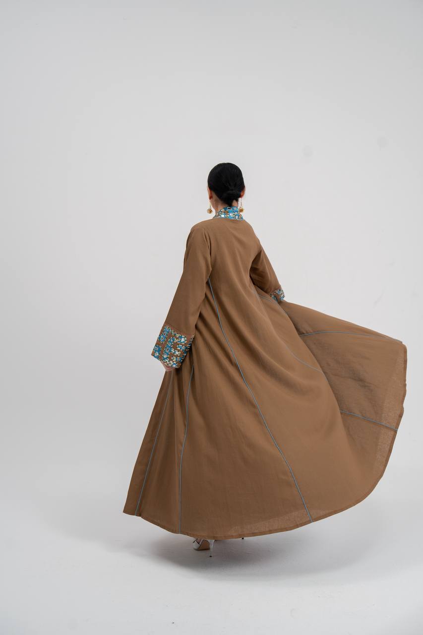 Linen abaya with embroidery (with inner set). C:6743