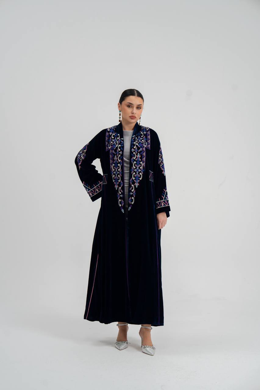 Velvet abaya with  unique embroidery. C:6709
