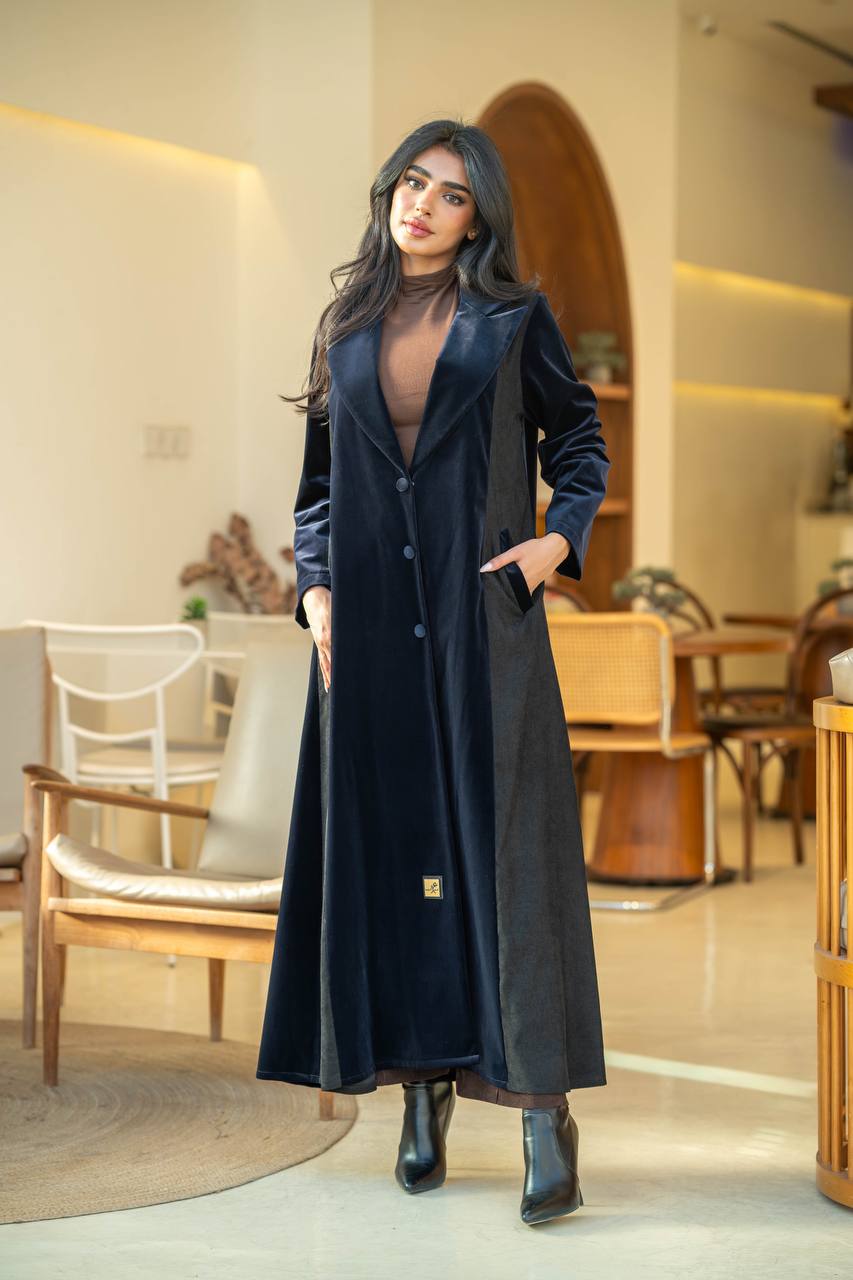 Abaya Velvet Blazer Crepe Navy and Black Ribbed Velvet C:6582 Navy