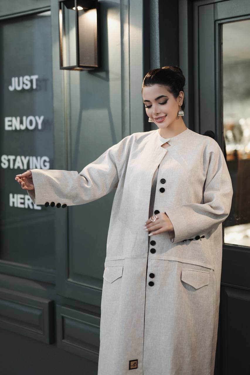 Linen abaya in light beige C:6597