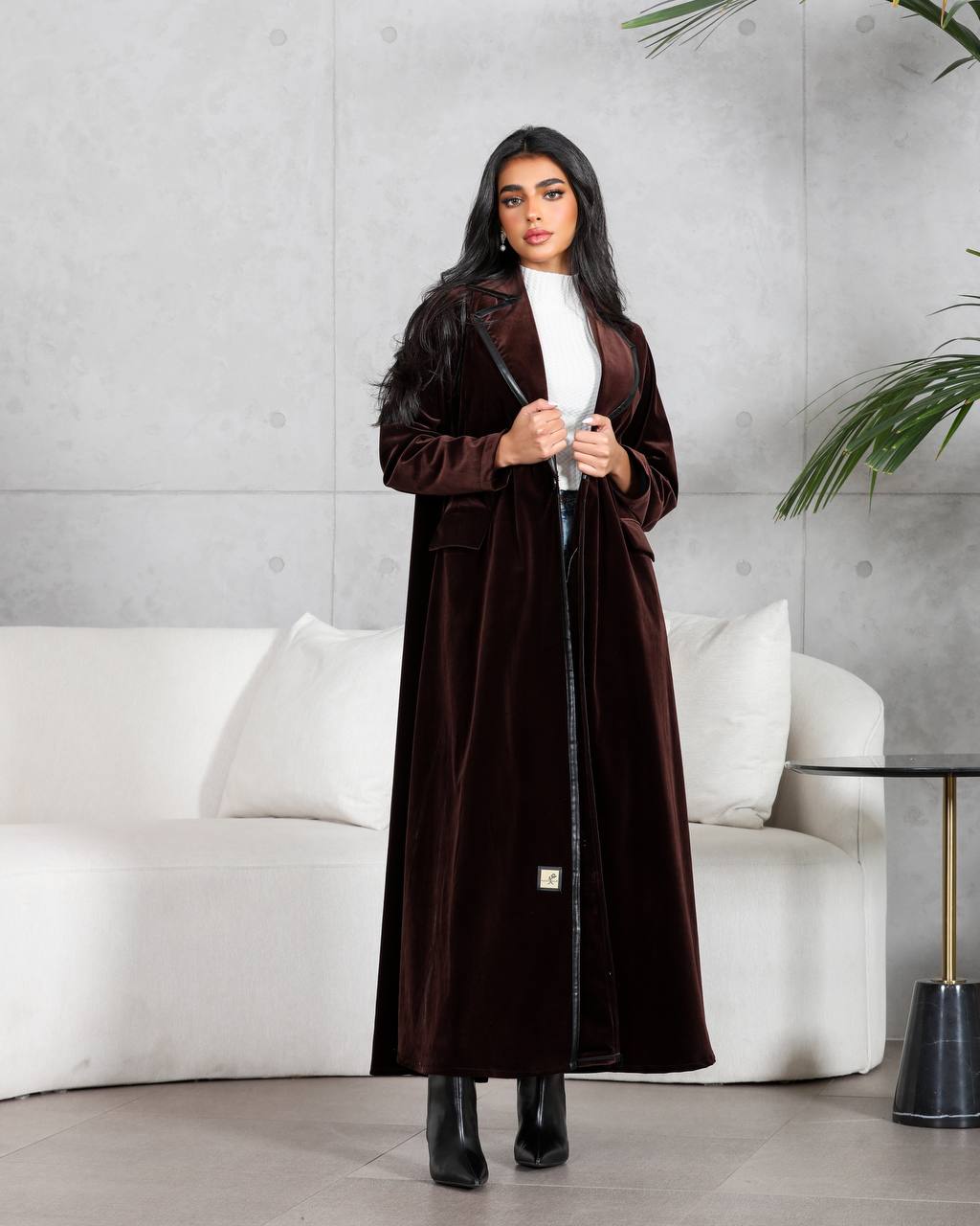 Velvet abaya in brown color C:6564 Brown
