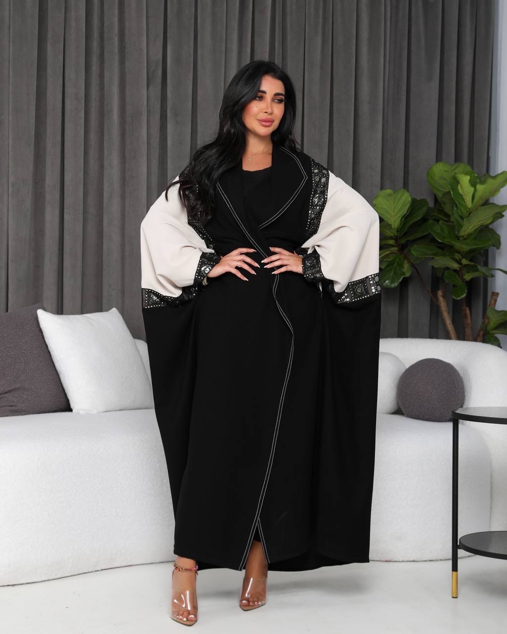 Crepe Bisht Abaya with Embroidery C:6341