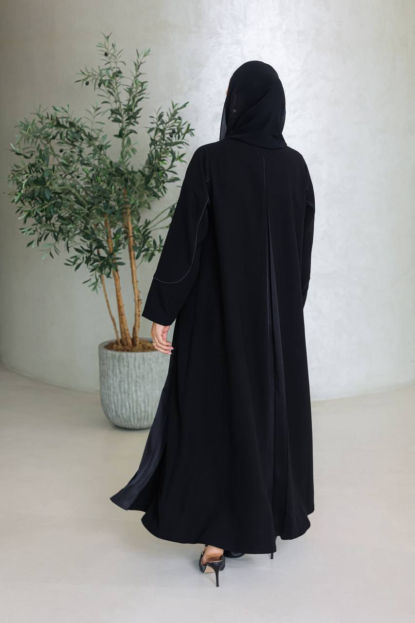 Crepe abaya with taffeta satin, black C:6673
