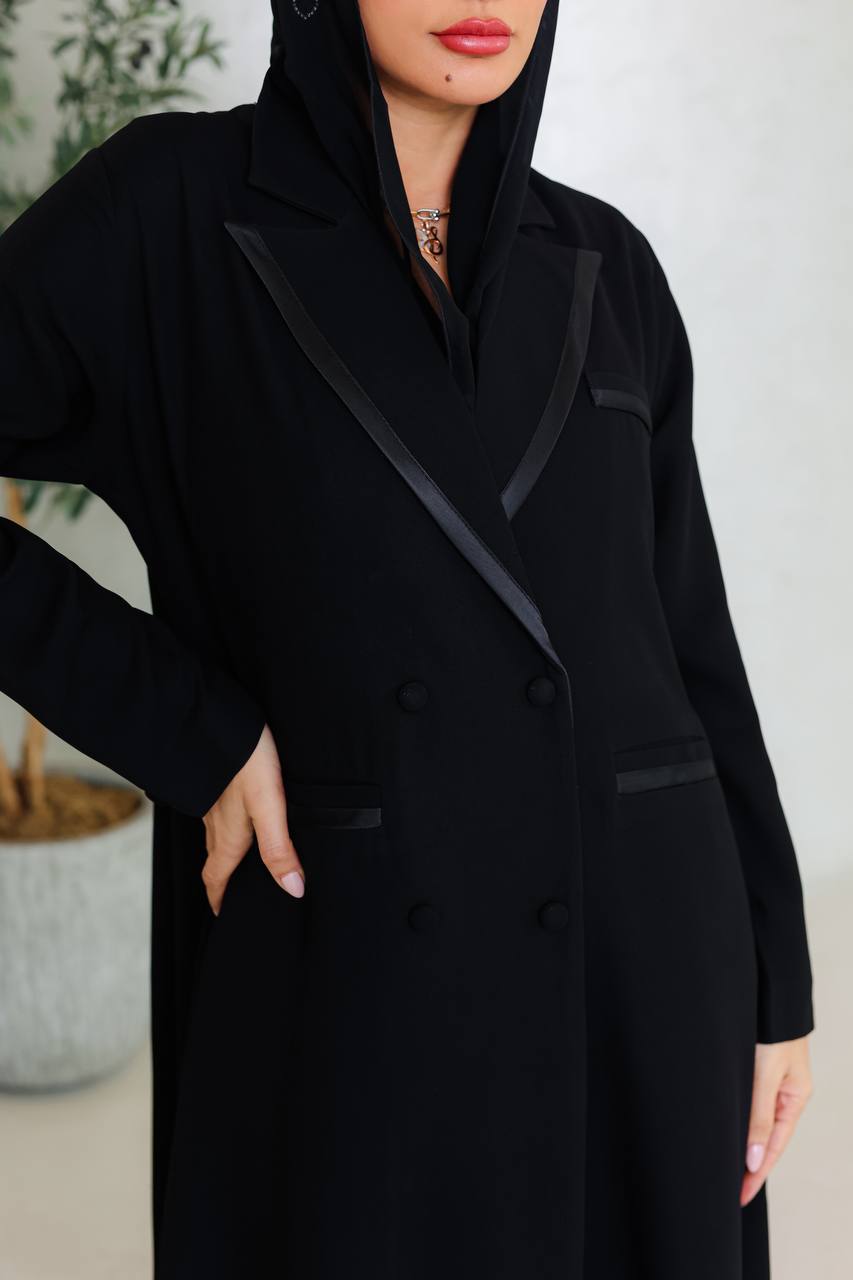 Crepe blazer abaya with satin ribbon C:6676
