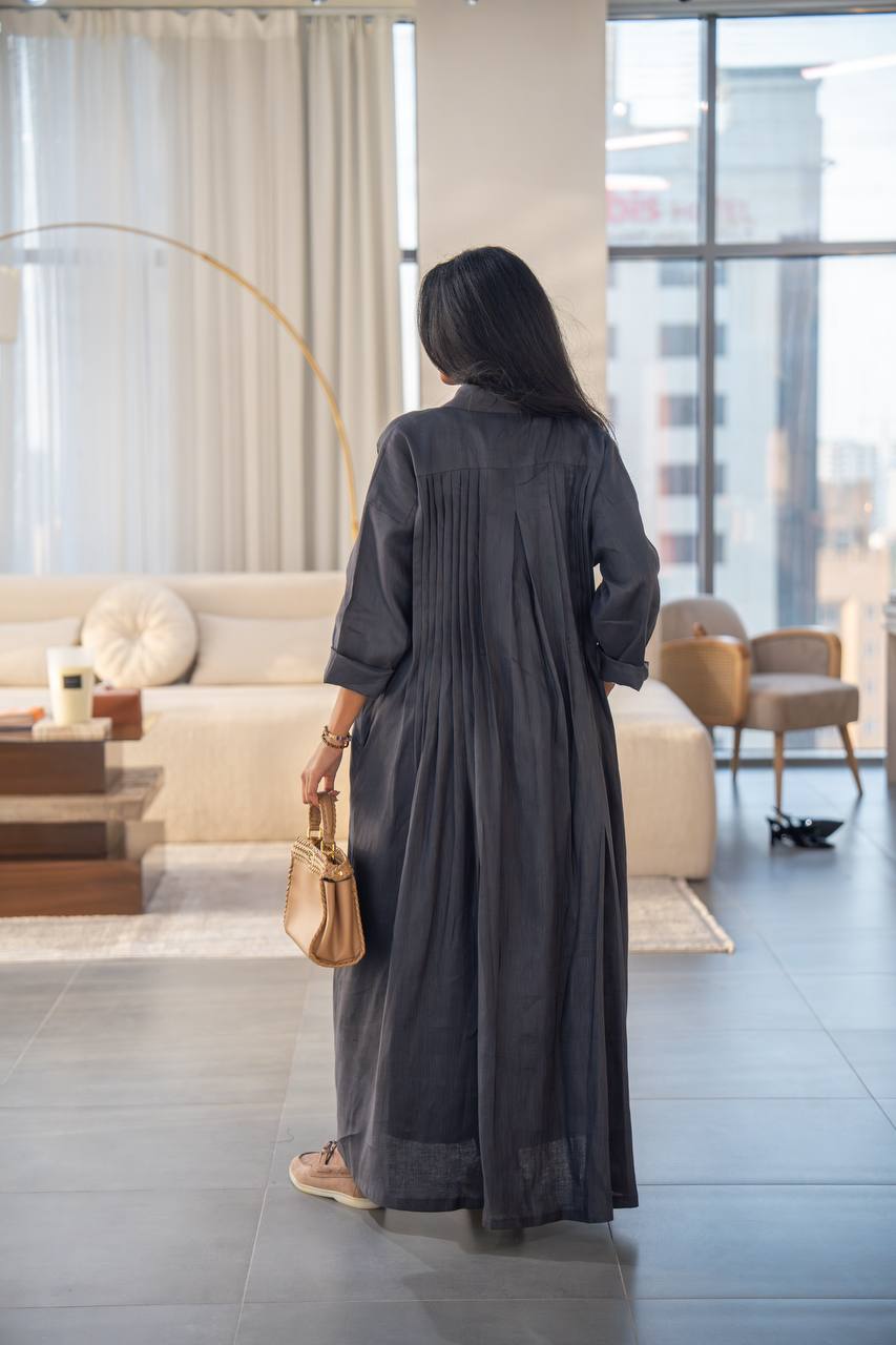 Free size abaya, gray linen C:6663 Gray