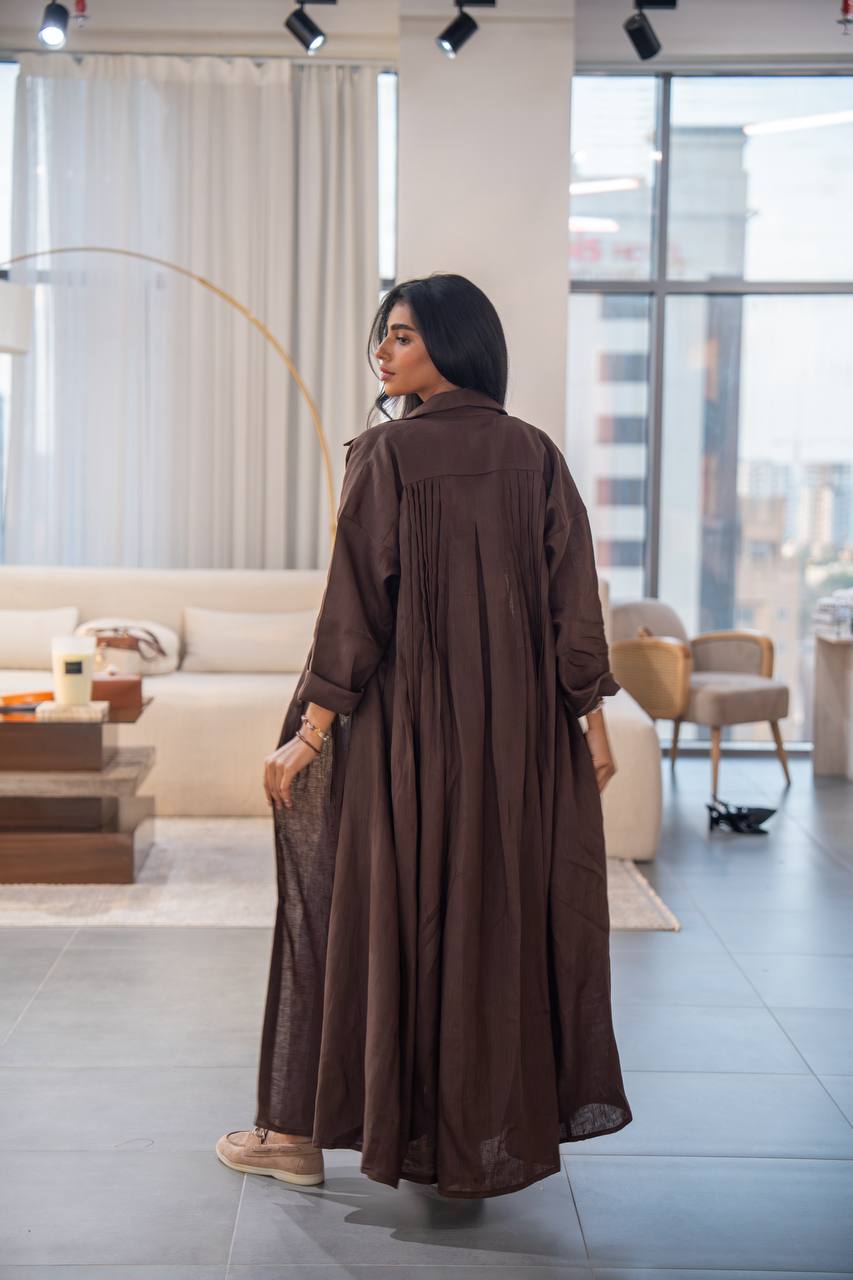 عباية كتان بنية اللون، مقاس حر، C:6663 بني