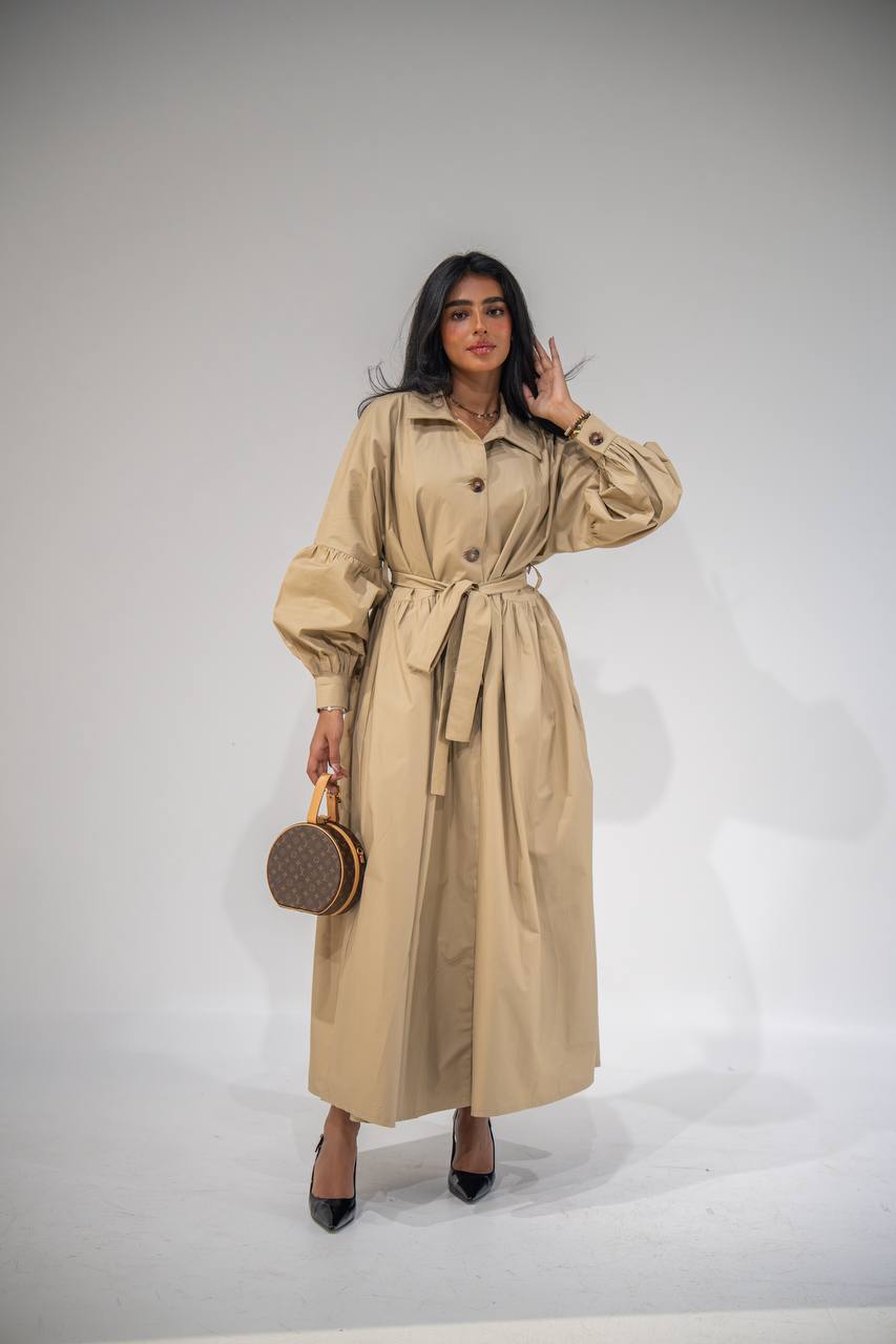 Beige free size trench coat. C:6685 Beige