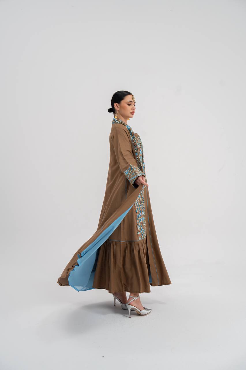 Linen abaya with embroidery (with inner set). C:6743