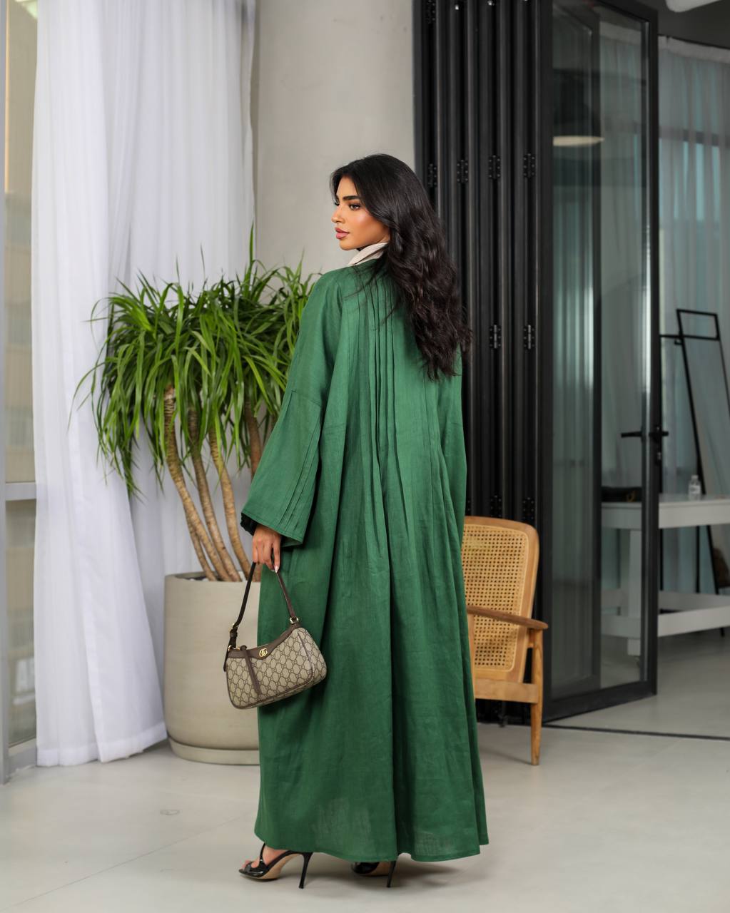 Linen Abaya Green C:6487(Free size)