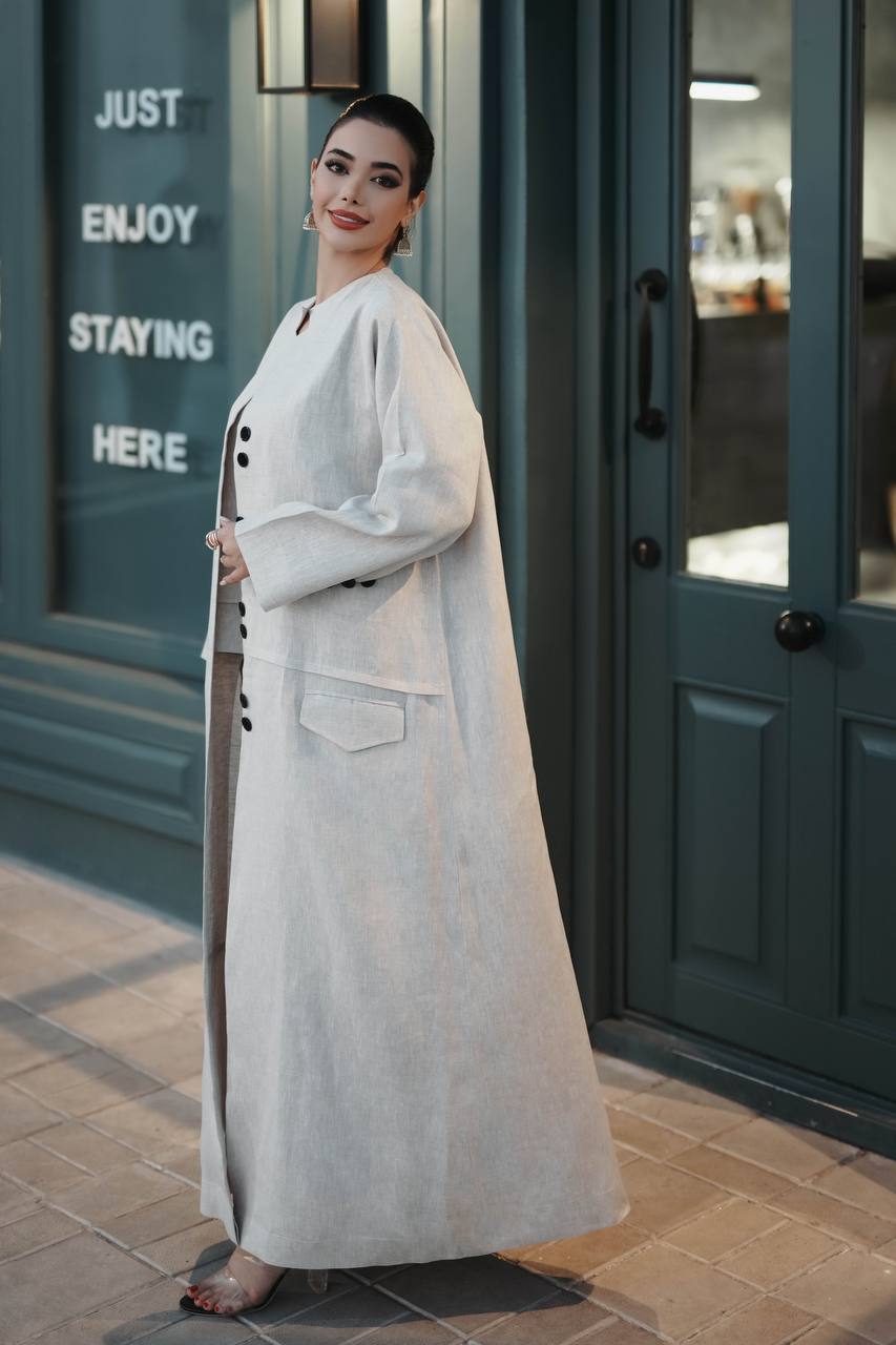 Linen abaya in light beige C:6597