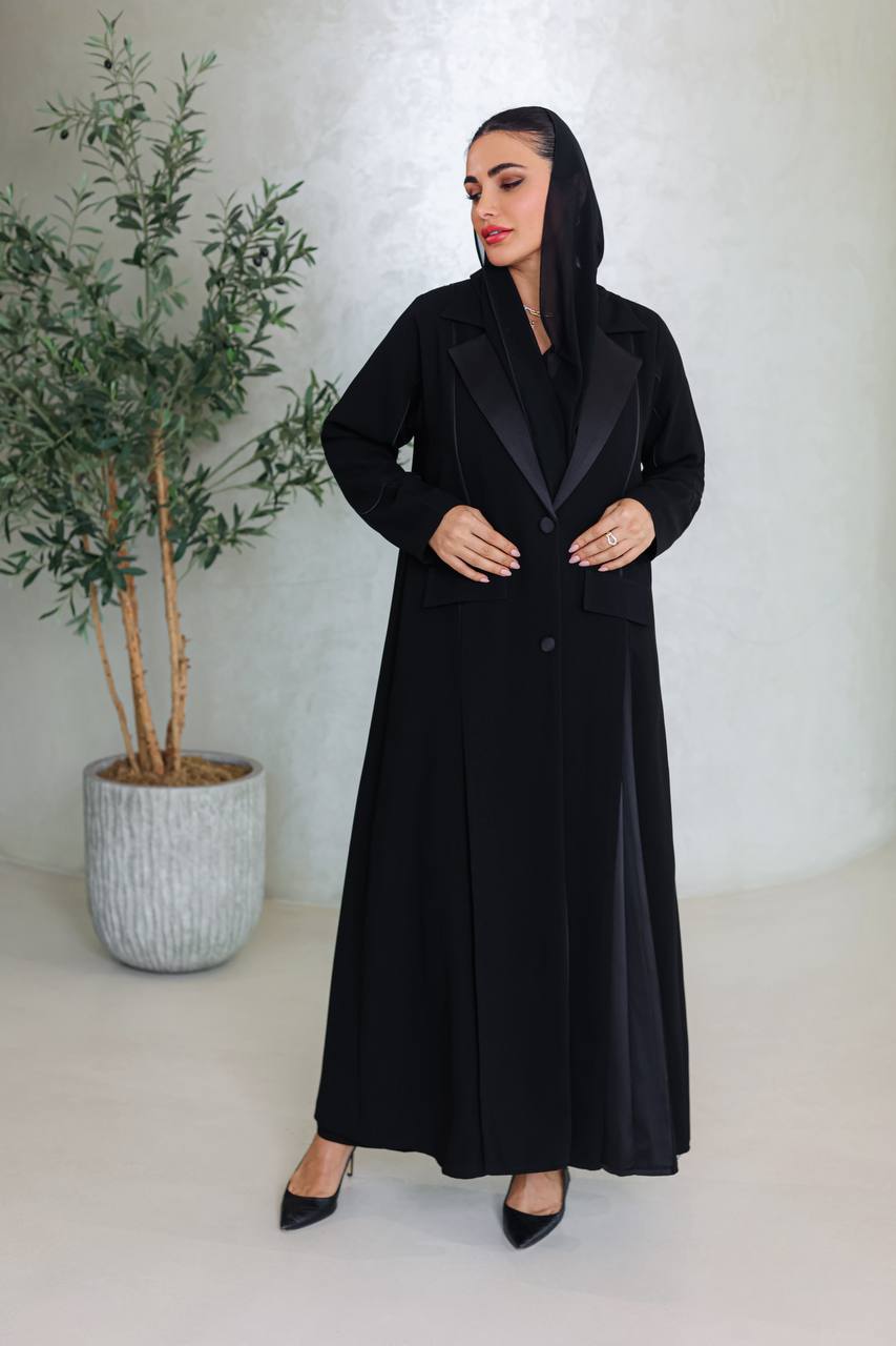 Crepe abaya with taffeta satin, black C:6673