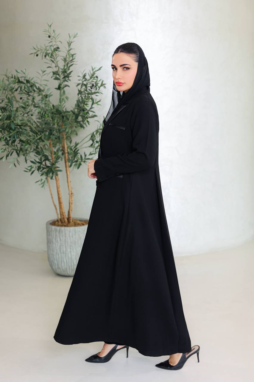 Crepe blazer abaya with satin ribbon C:6676