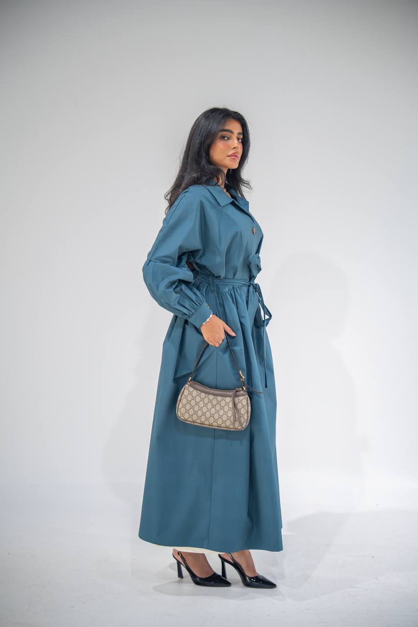 Free size trench coat in blue. C:6685 Blue