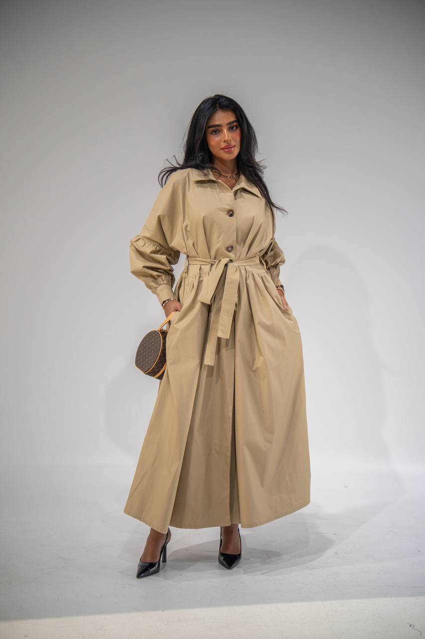 Beige free size trench coat. C:6685 Beige