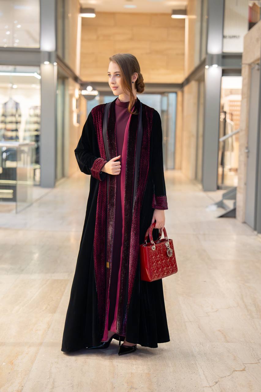 Maroon velvet abaya.C:6698