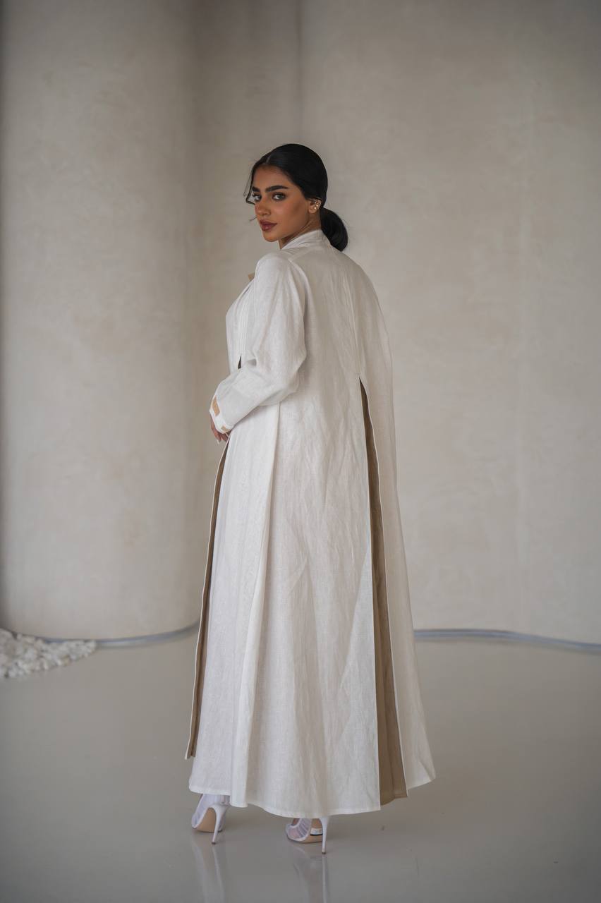 White linen abaya with inner set C:6640 White