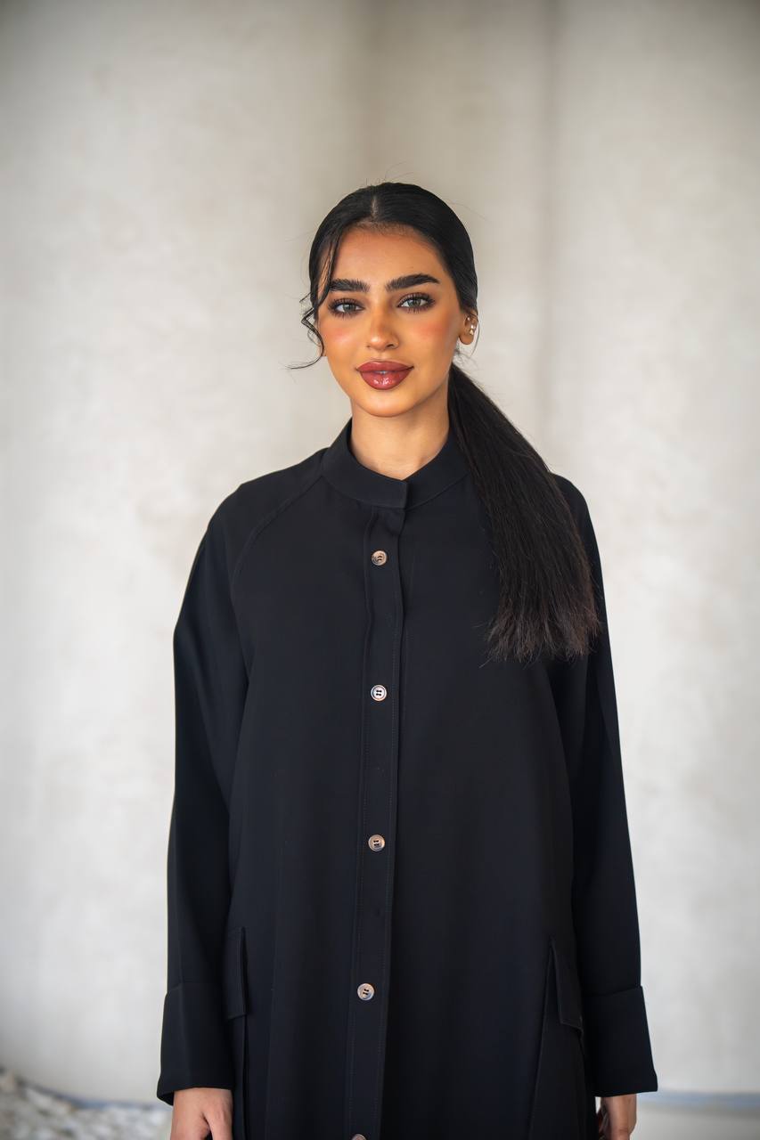 Free size abaya, black crepe fabric C:6639 (Free size)