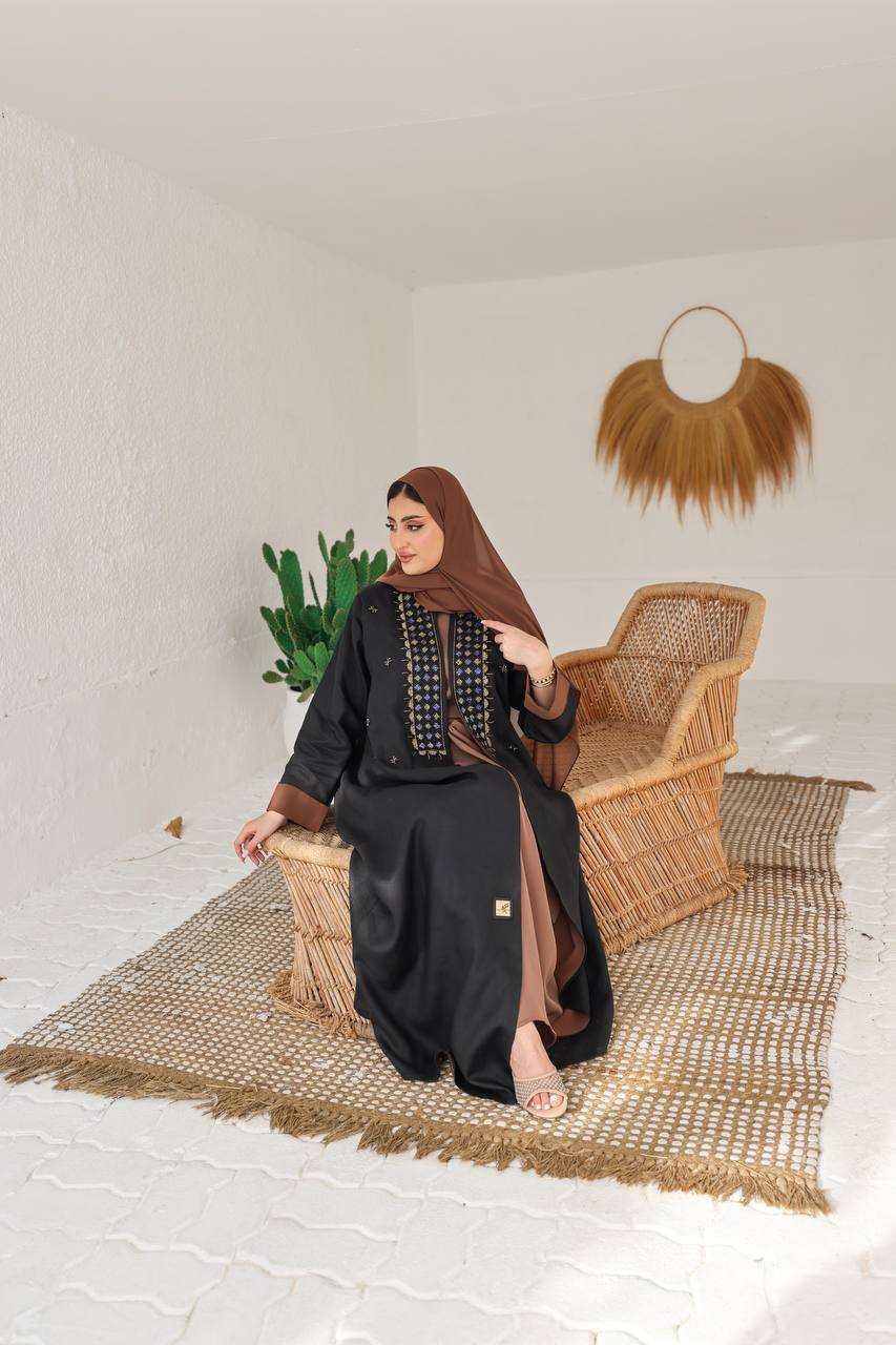 ABAYA BLACK LINEN WITH HANDMADE BEAT C:6426
