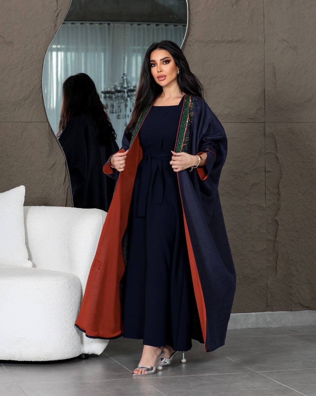 عباية من الكتان مع تطريز يدوي C:6439 (مقاس حر)