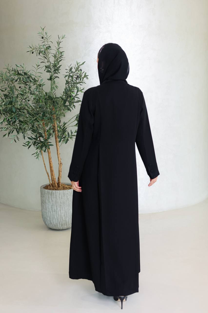 Crepe blazer abaya with satin ribbon C:6676