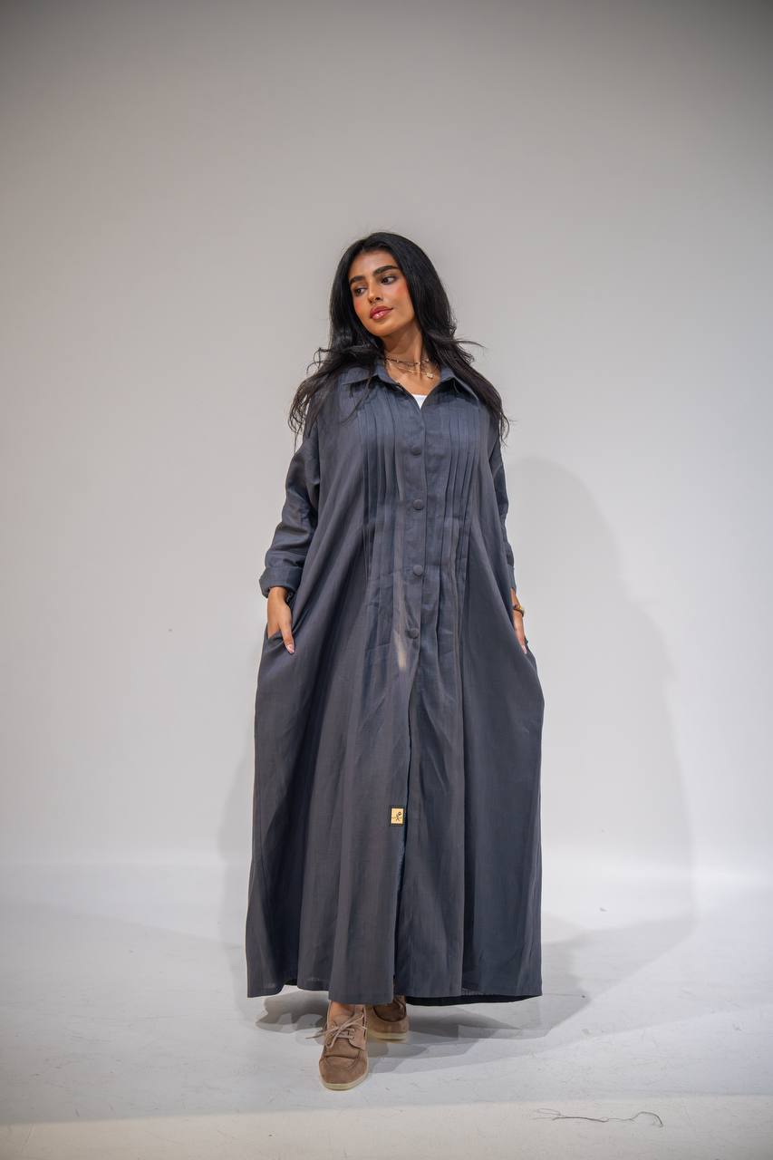 Free size abaya, gray linen C:6663 Gray