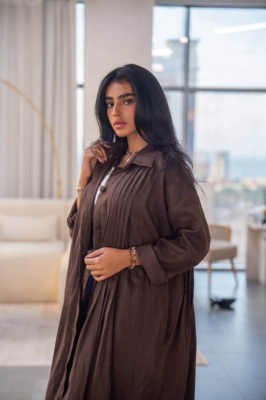 عباية كتان بنية اللون، مقاس حر، C:6663 بني