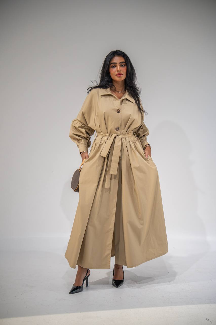 Beige free size trench coat. C:6685 Beige