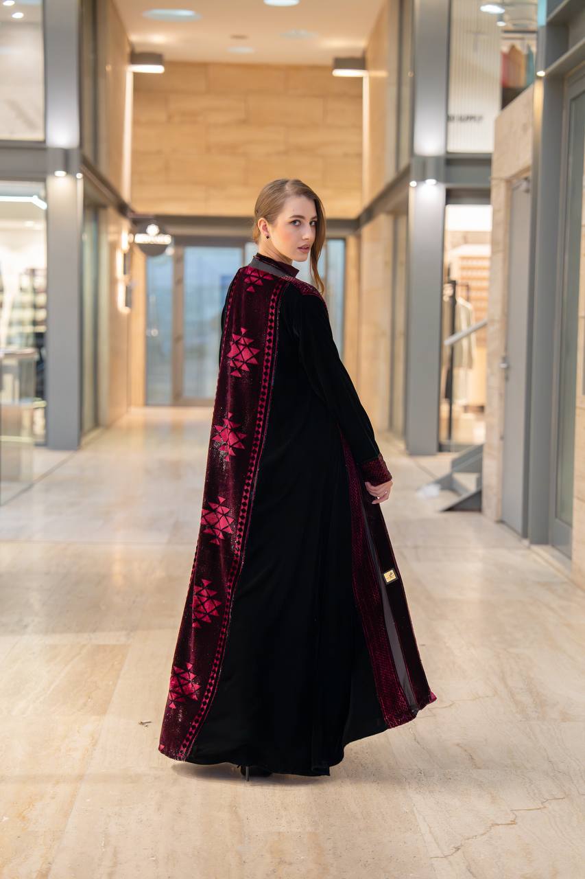 Maroon velvet abaya.C:6698