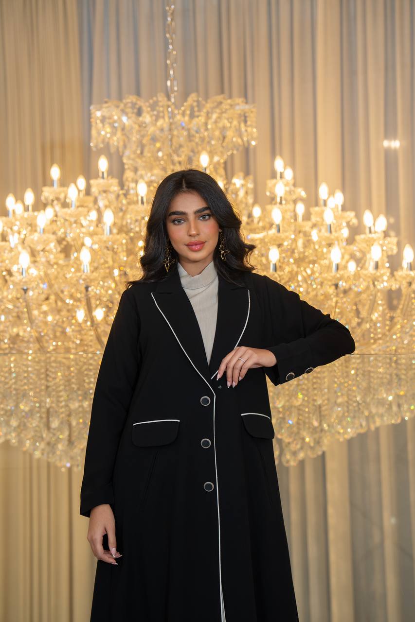 Black crepe blazer abaya. C:6707