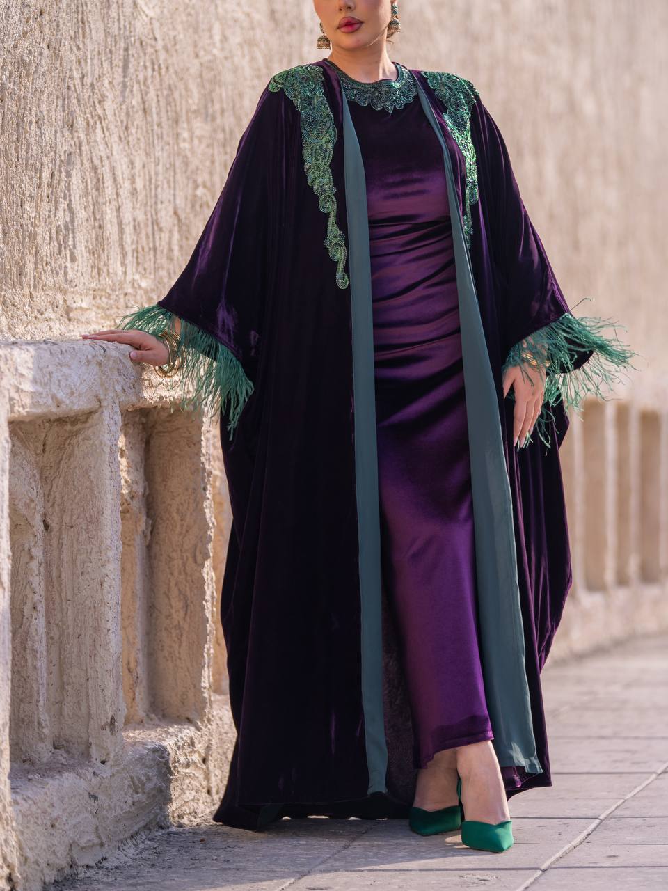Velvet bisht and dress set in royal purple with hand embellishment.C:6715