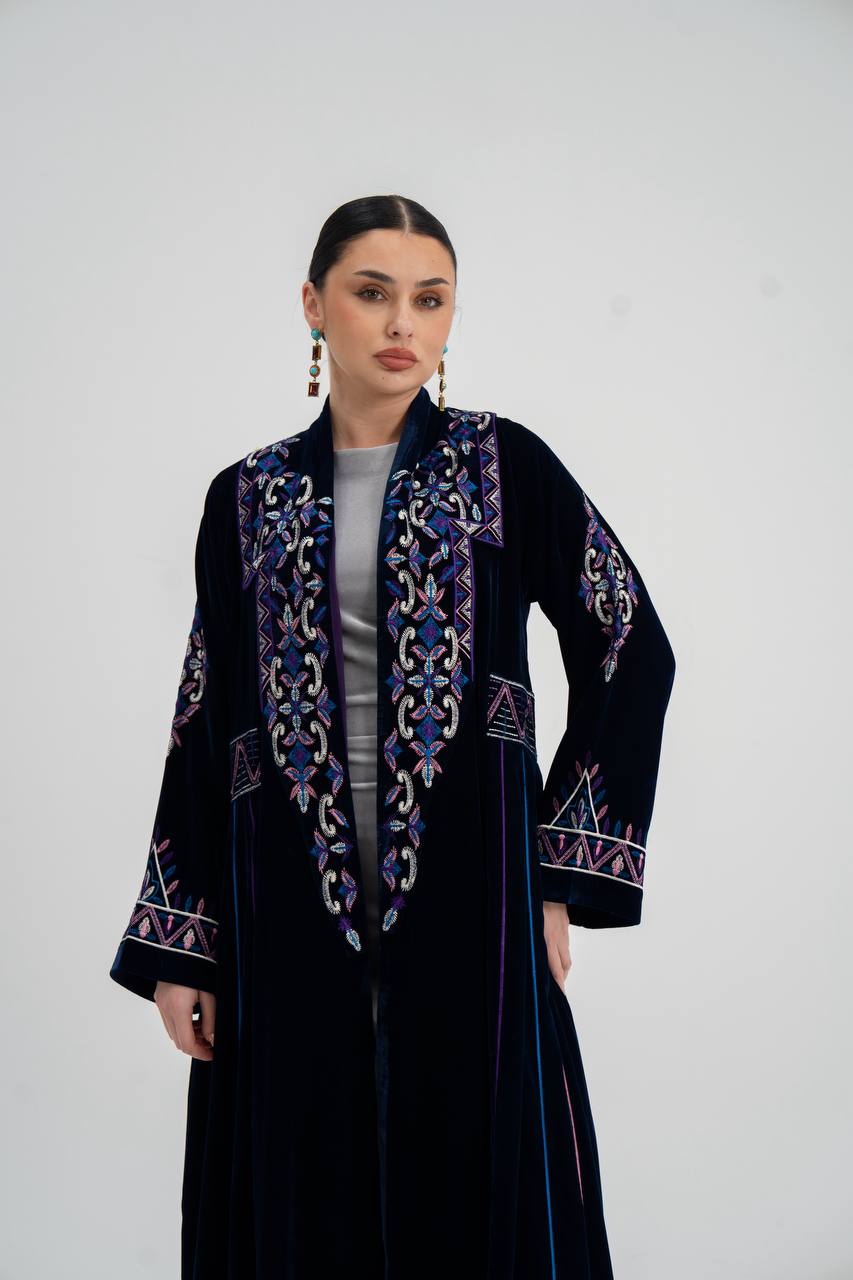 Velvet abaya with  unique embroidery. C:6709