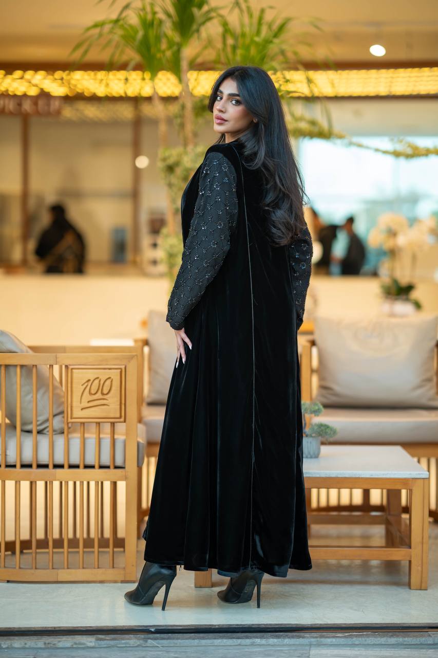Black velvet abaya with embroidery C:6580