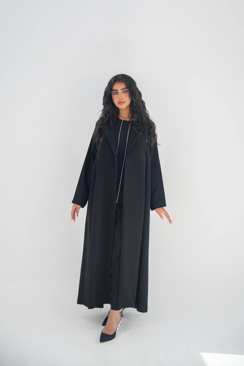 طقم عباية بليزر من الكريب الأسود مع بطانة داخلية، رقم الموديل: 6642، طقم أسود 