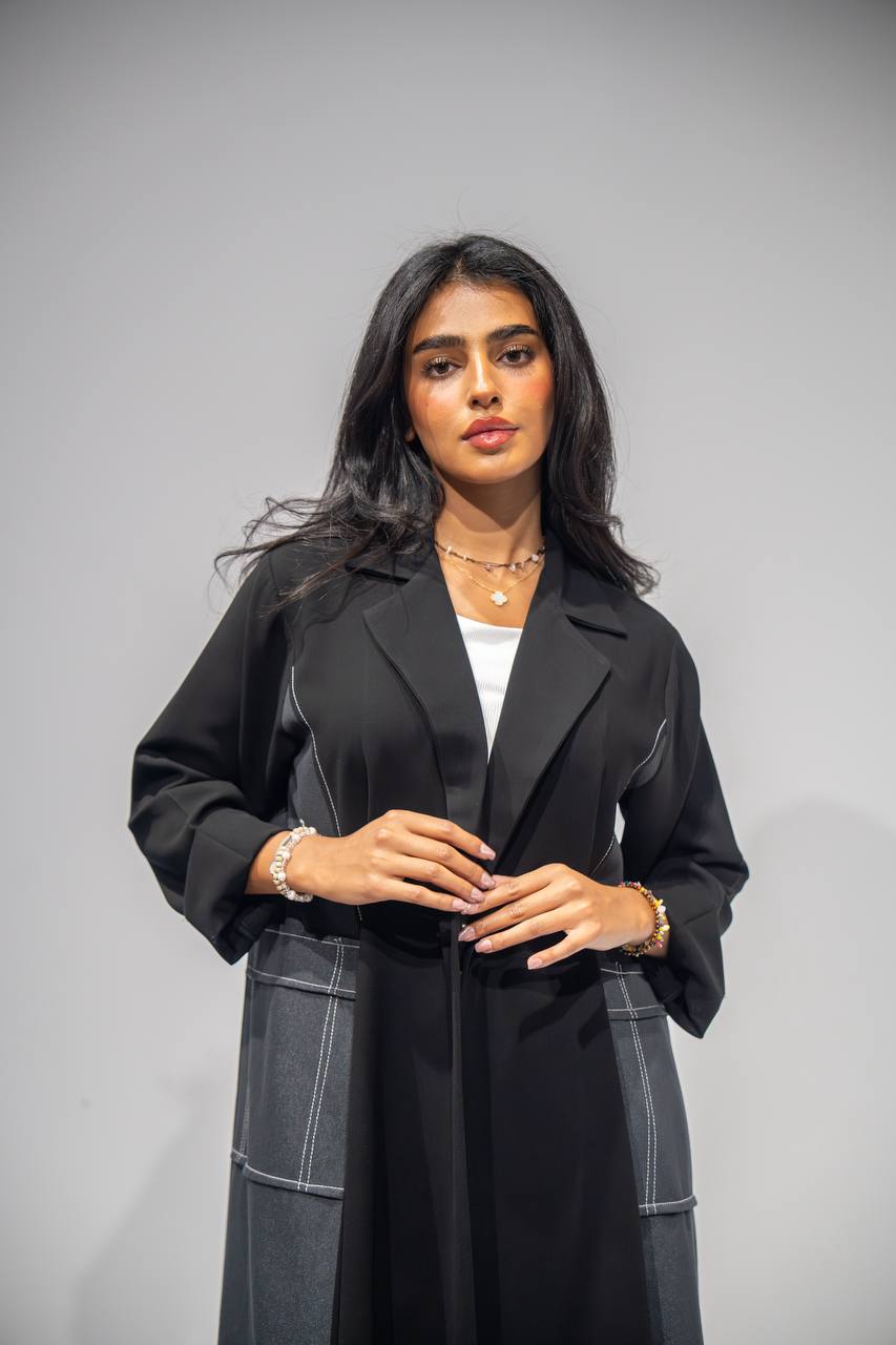 Black blazer abaya, made of crepe fabric with jeans C:6353 Gray
