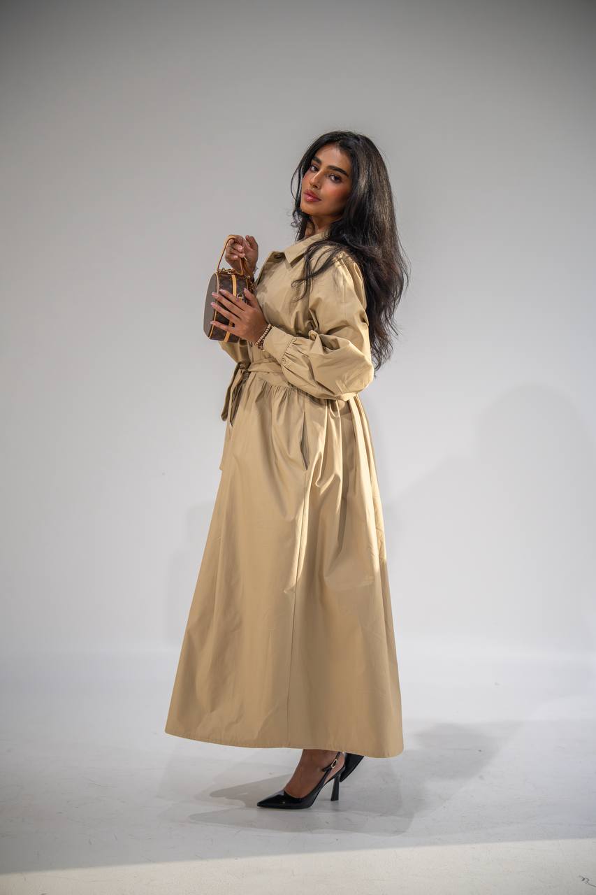 Beige free size trench coat. C:6685 Beige