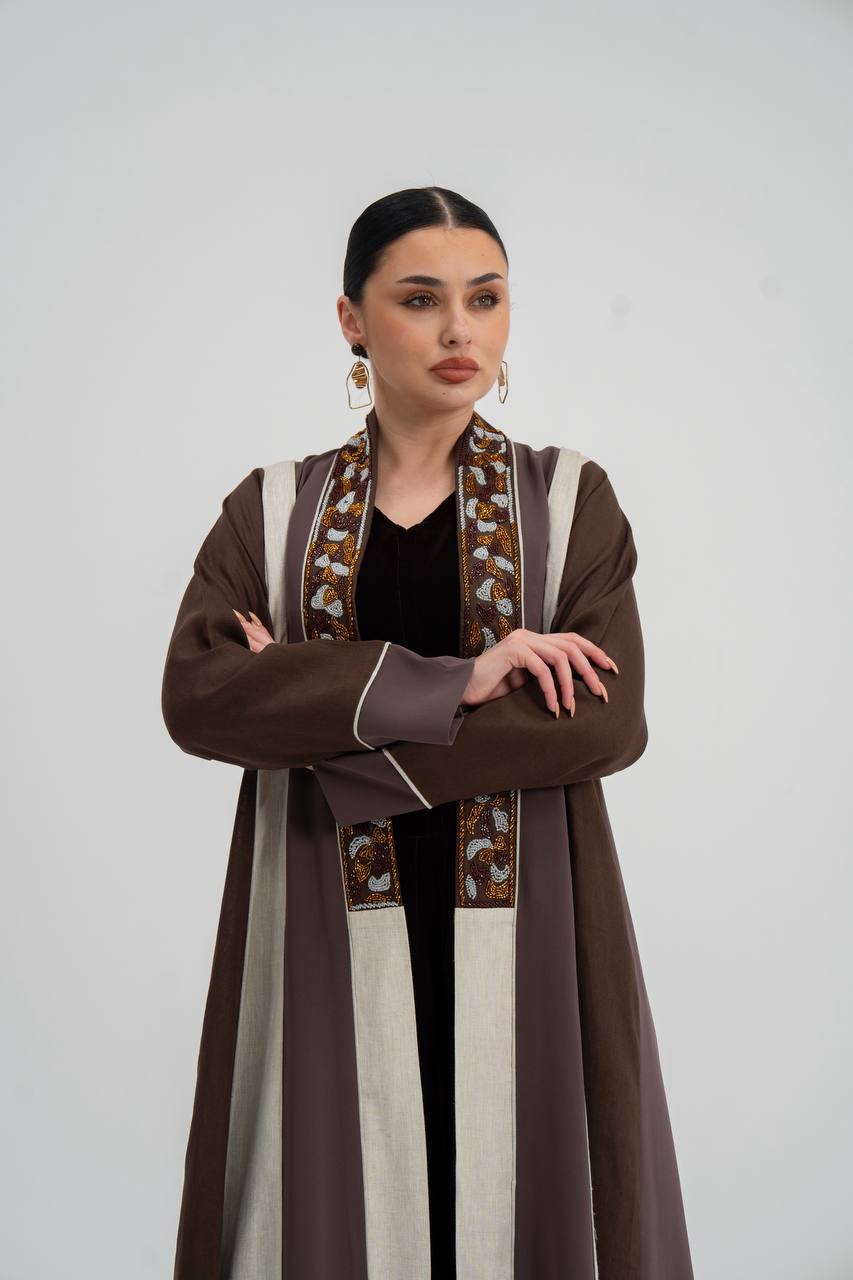 Linen abaya with embroidery. C:6747