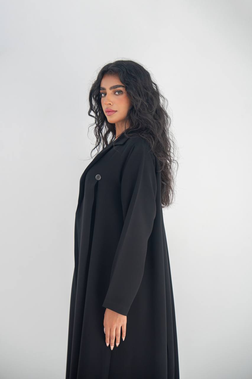 طقم عباية بليزر من الكريب الأسود مع بطانة داخلية، رقم الموديل: 6642، طقم أسود 