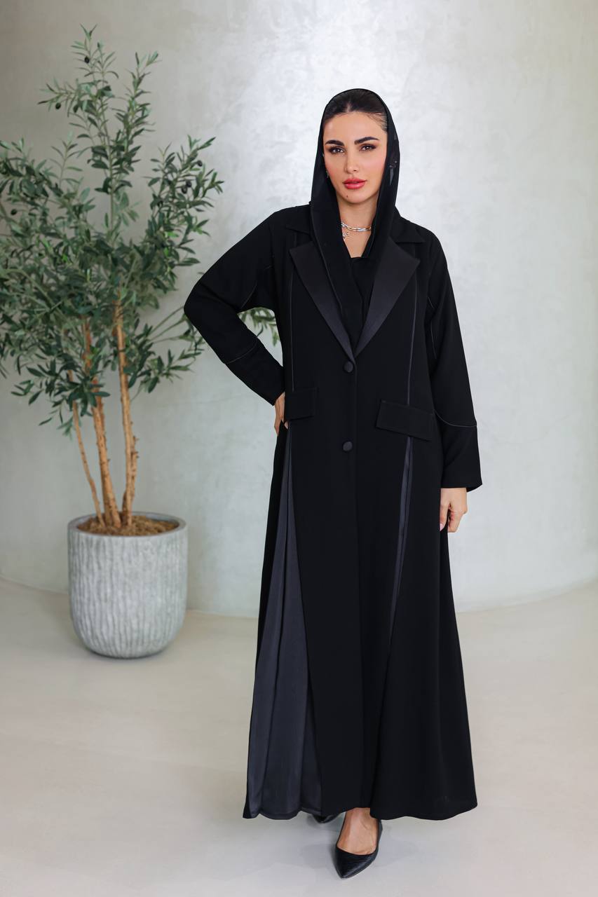 Crepe abaya with taffeta satin, black C:6673